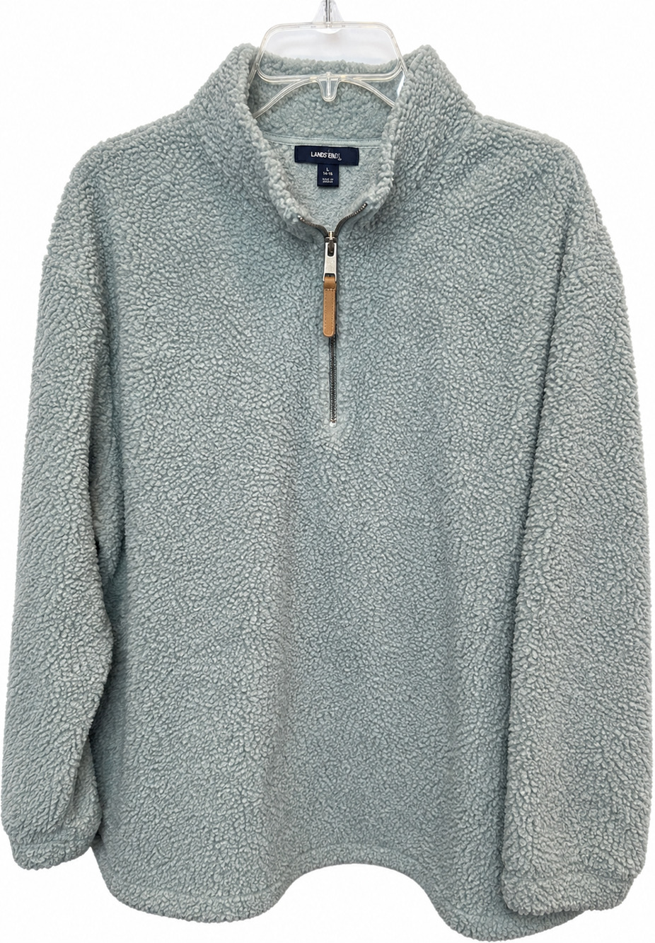 Angels Forever Young Cozy Pullover Sweater Women 1X Pale Green Faux Quarter Zip